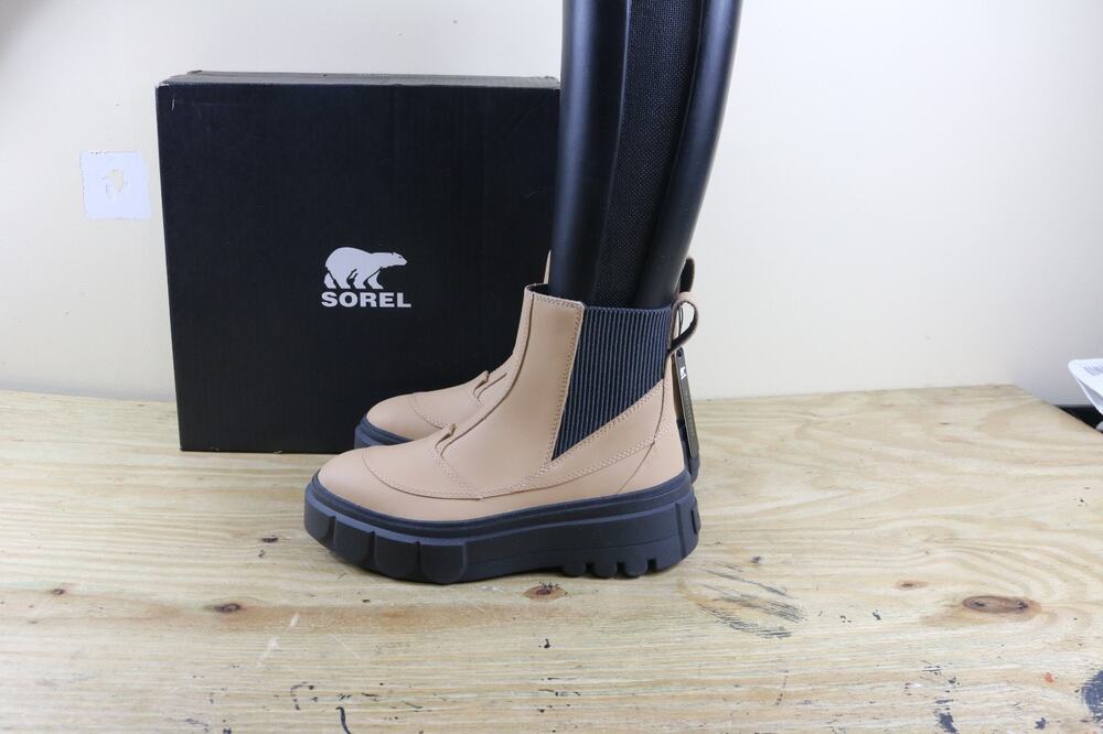 New Sorel Boots 8M Leather Brown Black Caribou X Waterproof Platform Chelsea